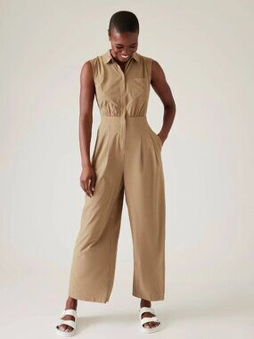 NEW ATHLETA Brooklyn Heights Wide Leg Jumpsuit Sleeveless Big Sur Brown 12P